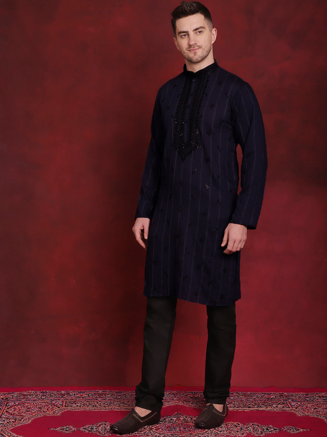 Sequins Embroidered Kurta Pyjama Set For Men