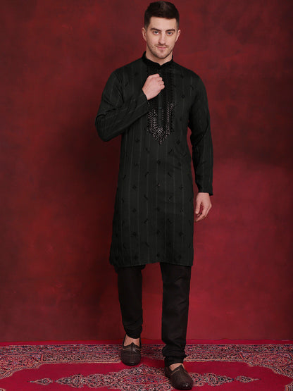 Sequins Embroidered Kurta Pyjama Set For Men