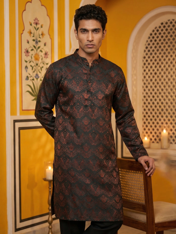 Jacquard Silk Kurta Pyjama Set For Men