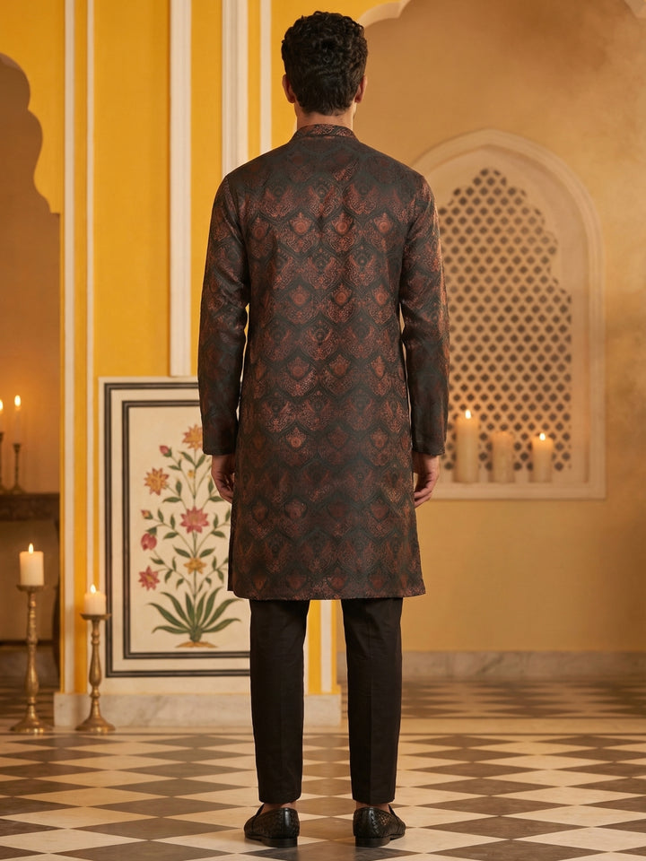 Jacquard Silk Kurta Pyjama Set For Men
