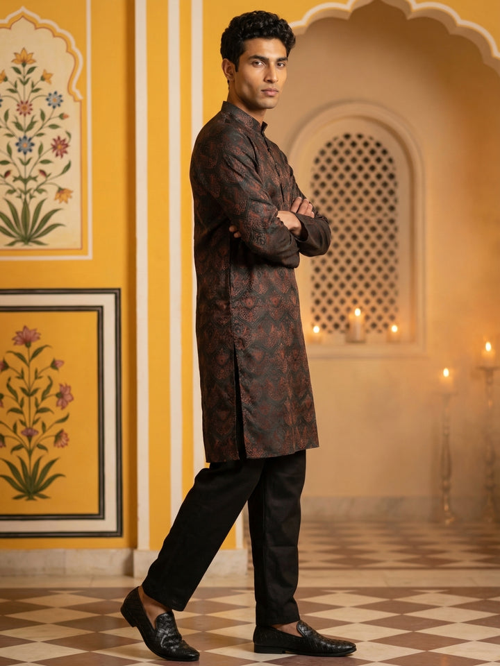 Jacquard Silk Kurta Pyjama Set For Men