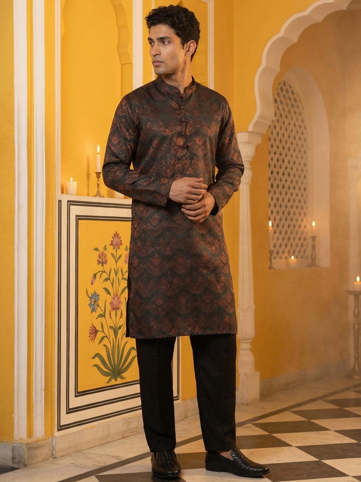 Jacquard Silk Kurta Pyjama Set For Men