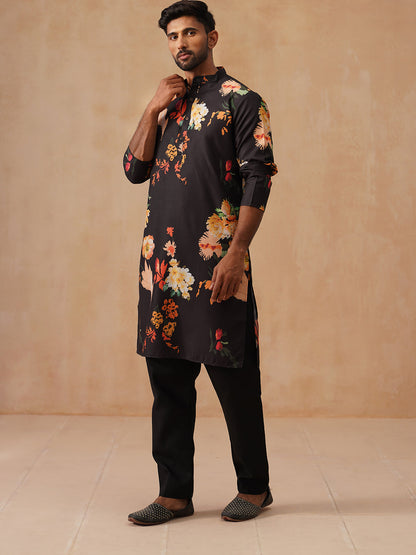 Men'S Floral Printed Pure Cotton Straight Kurta Pyjama Set.