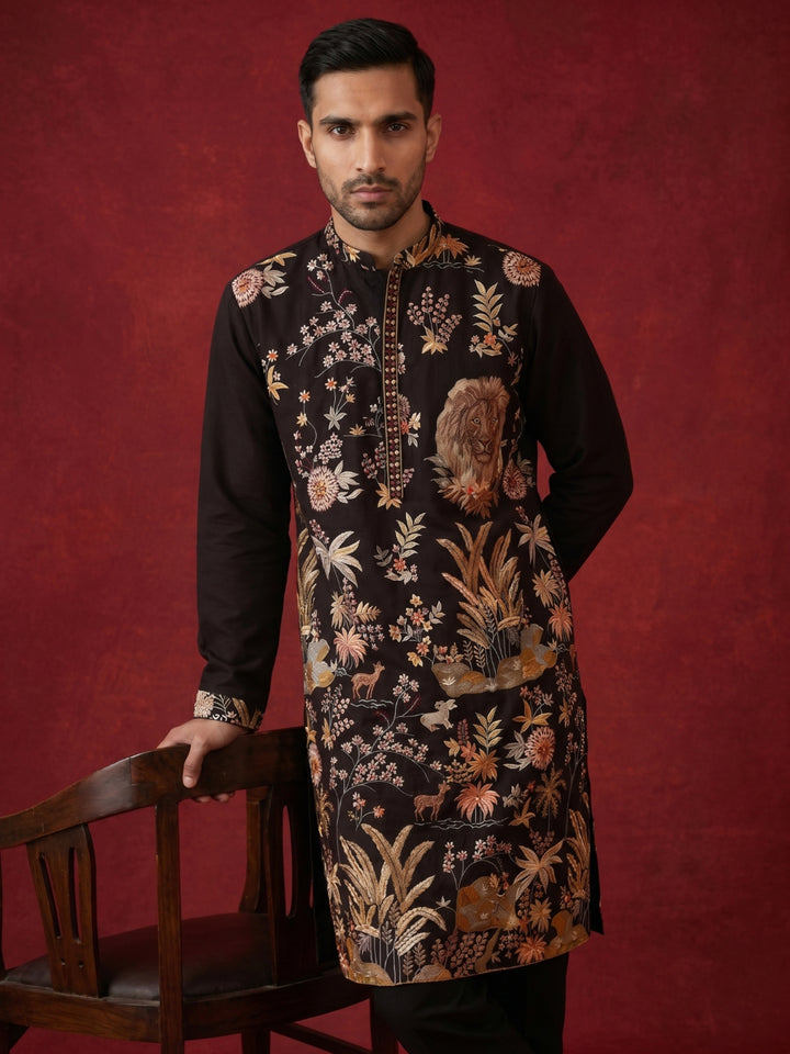 Floral Embroidered And Sequins Kurta Set