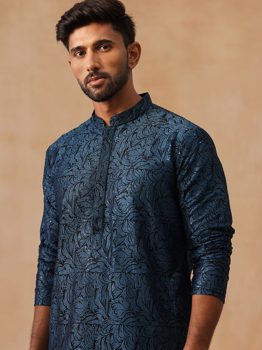 Embroidered &amp; Sequins Straight Kurta With Pyjamas