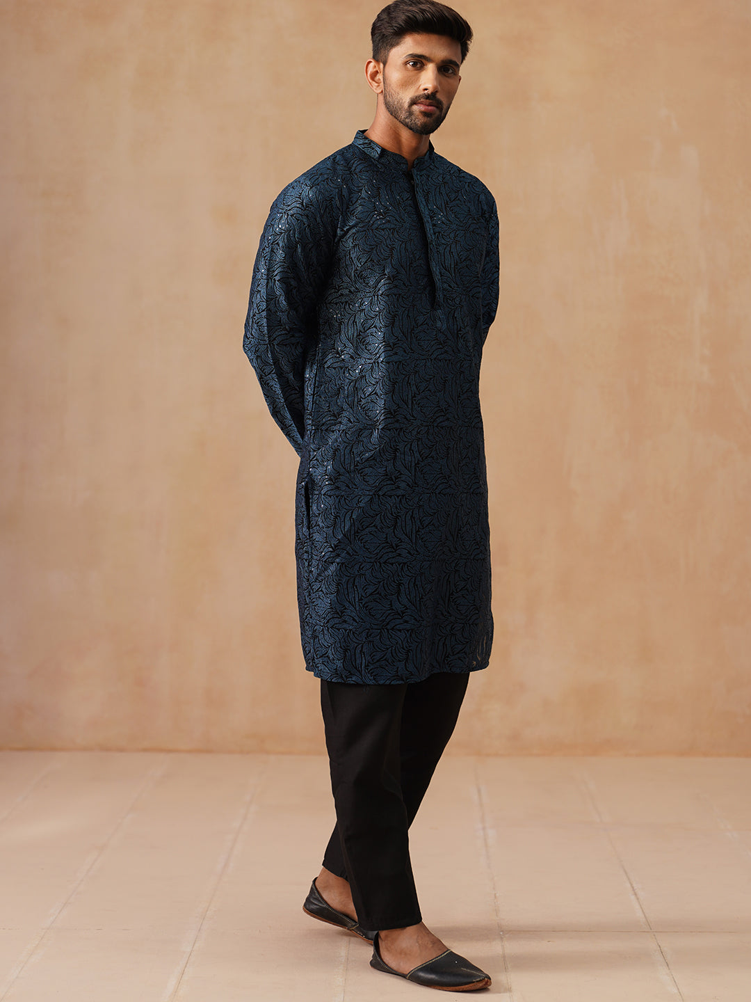 Embroidered &amp; Sequins Straight Kurta With Pyjamas