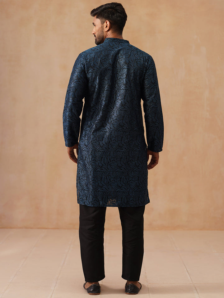 Embroidered &amp; Sequins Straight Kurta With Pyjamas