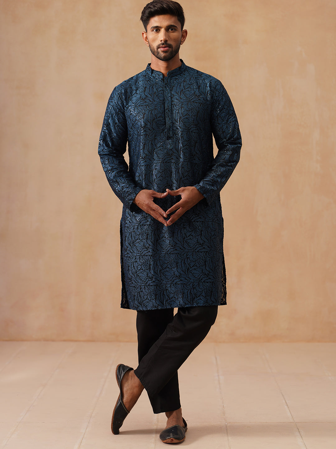 Embroidered &amp; Sequins Straight Kurta With Pyjamas