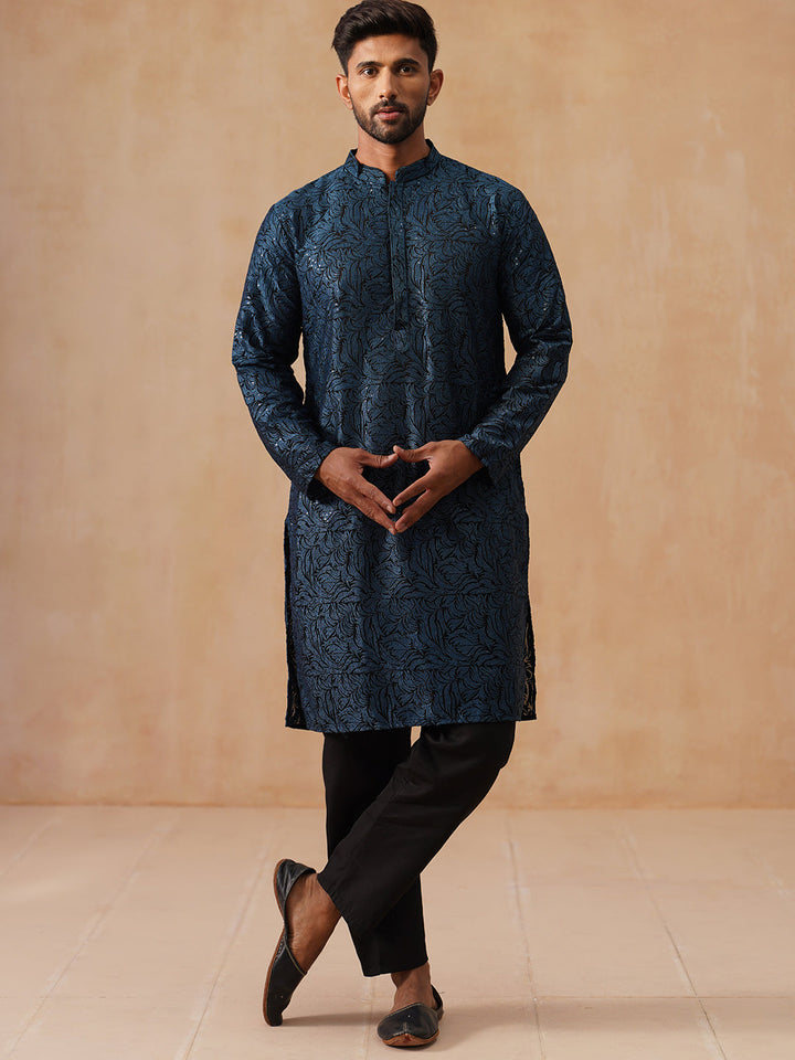 Embroidered &amp; Sequins Straight Kurta With Pyjamas