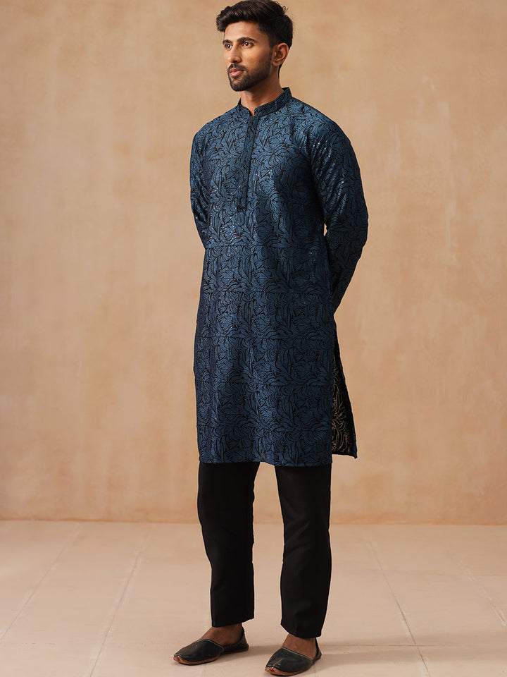 Embroidered &amp; Sequins Straight Kurta With Pyjamas