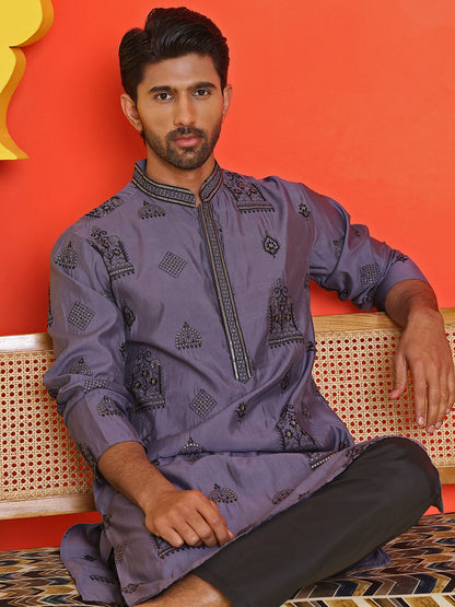 Embroidered Silk Blend Kurta Pyjama Set