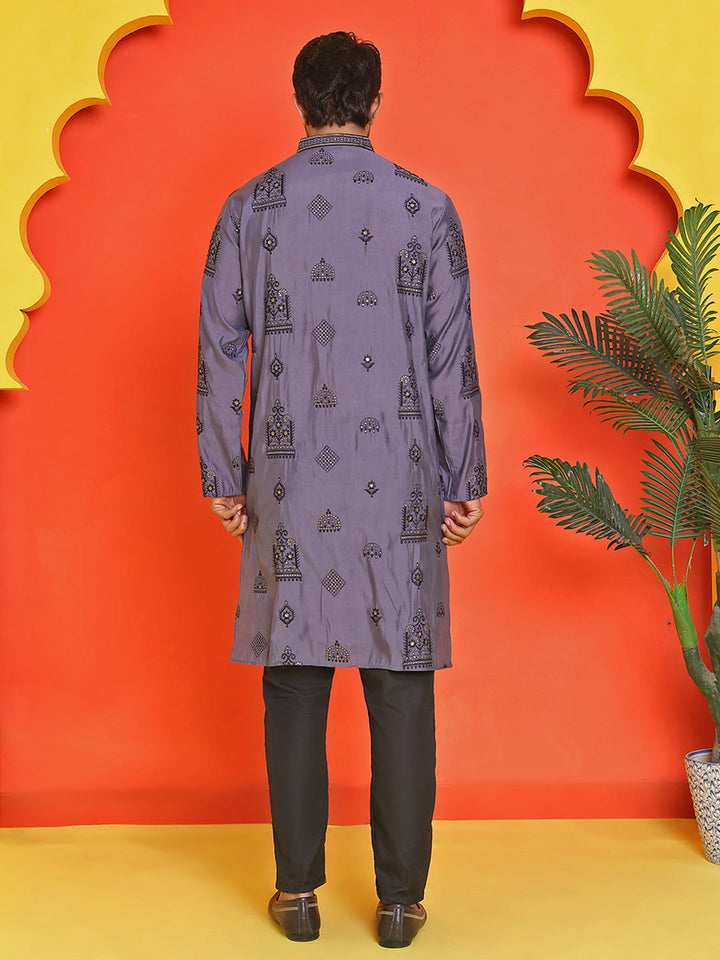 Embroidered Silk Blend Kurta Pyjama Set