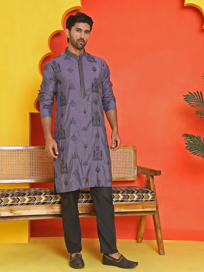Embroidered Silk Blend Kurta Pyjama Set