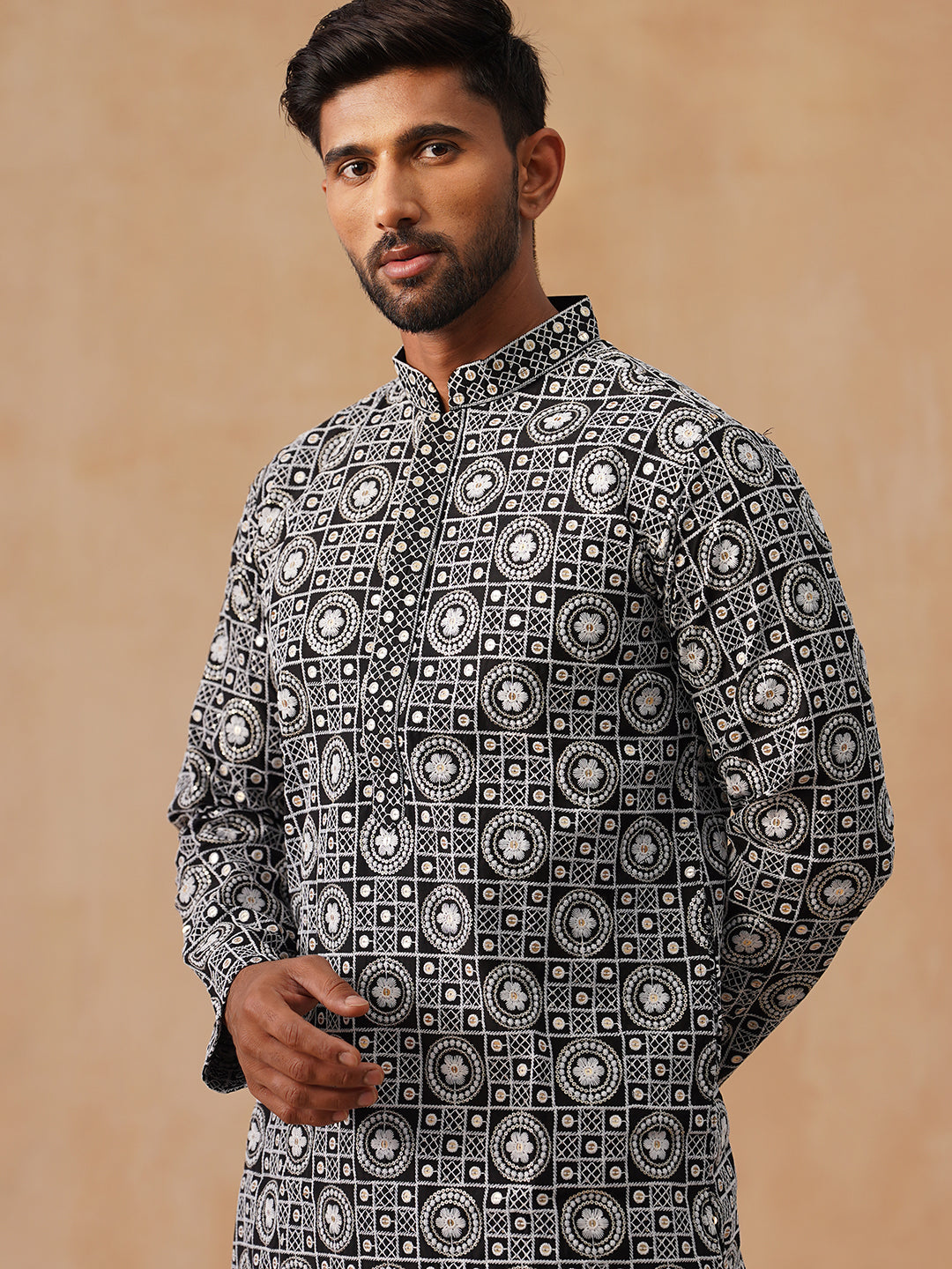 Classic Geometric Embroidered Kurta Pyjama