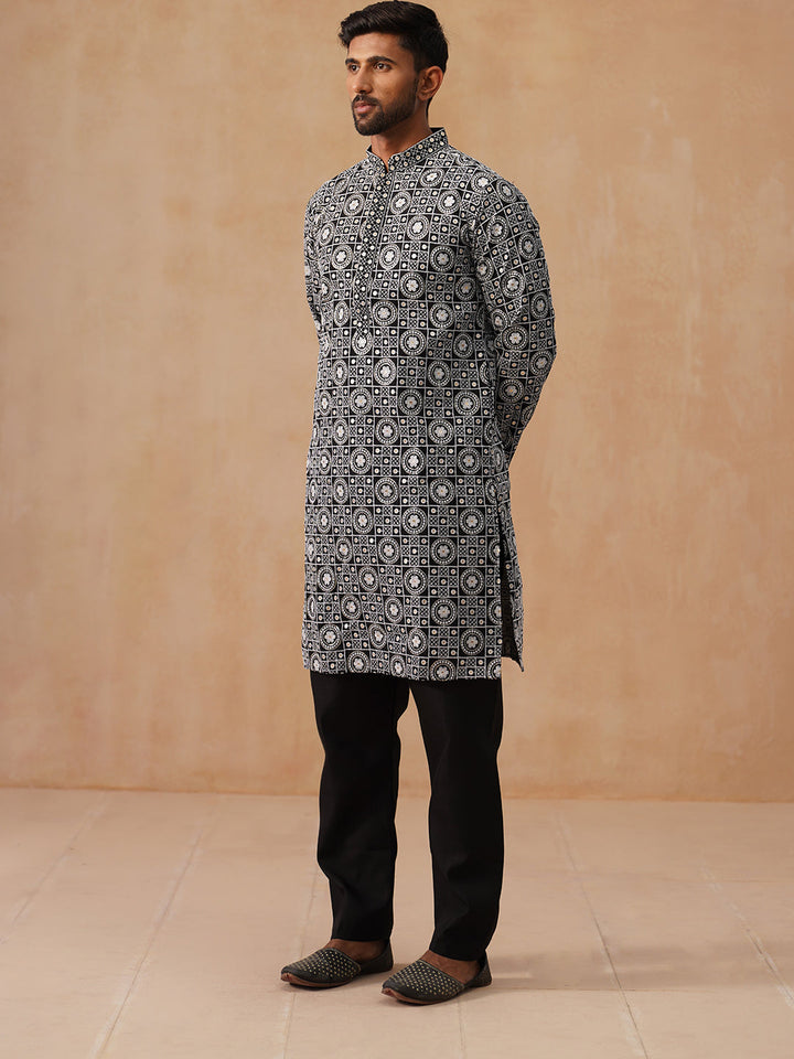 Classic Geometric Embroidered Kurta Pyjama