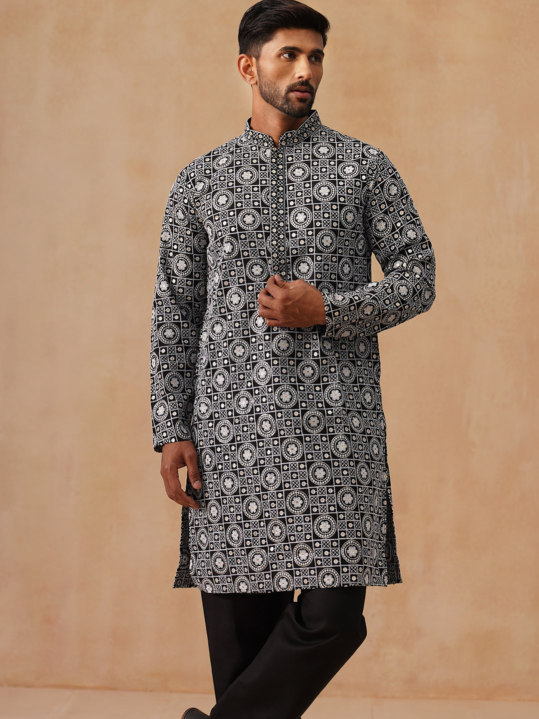 Classic Geometric Embroidered Kurta Pyjama