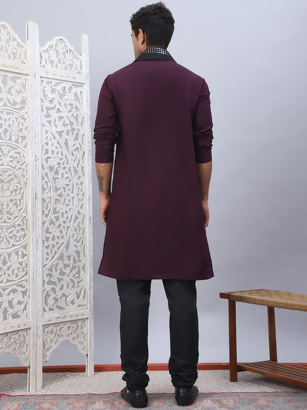 Sequins Embroidered Kurta Pyjama And Dupatta Set For Men