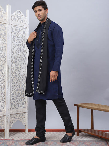 Sequins Embroidered Kurta Pyjama And Dupatta Set For Men