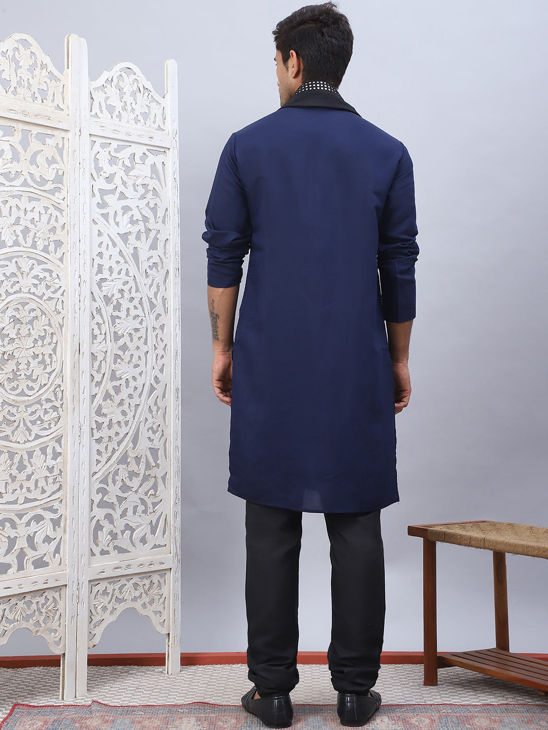 Sequins Embroidered Kurta Pyjama And Dupatta Set For Men