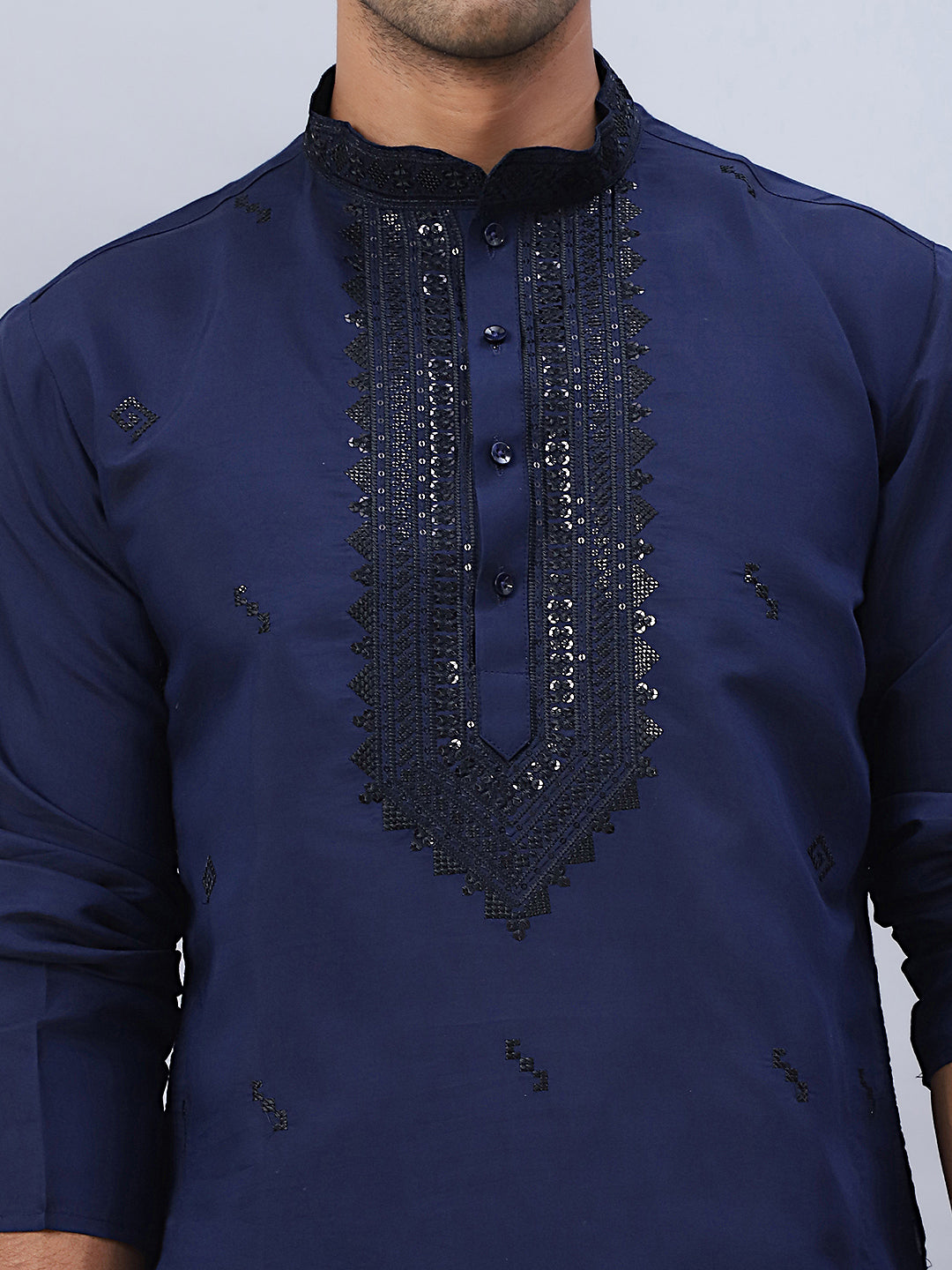 Sequins Embroidered Kurta Pyjama And Dupatta Set For Men