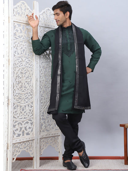 Sequins Embroidered Kurta Pyjama And Dupatta Set For Men