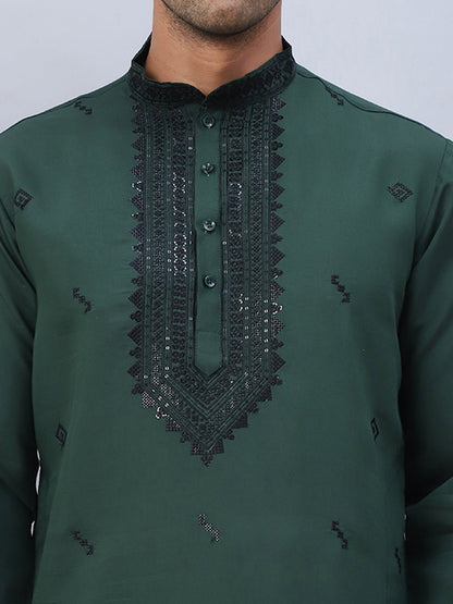 Sequins Embroidered Kurta Pyjama And Dupatta Set For Men
