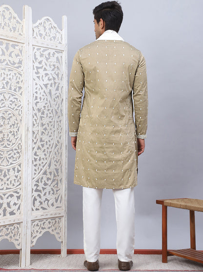 Sequins Embroidered Kurta Pyjama With Dupatta Set.
