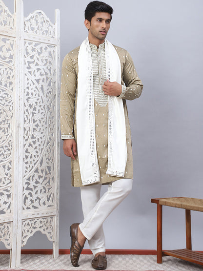 Sequins Embroidered Kurta Pyjama With Dupatta Set.