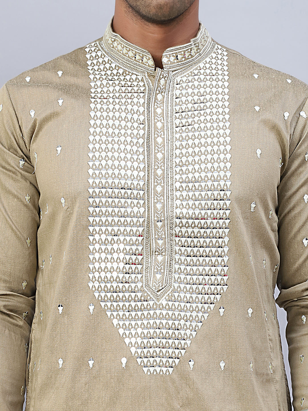 Sequins Embroidered Kurta Pyjama With Dupatta Set.