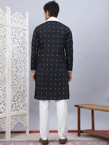 Sequins Embroidered Kurta Pyjama With Dupatta Set.
