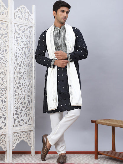 Sequins Embroidered Kurta Pyjama With Dupatta Set.