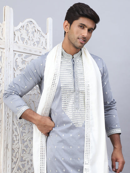 Sequins Embroidered Kurta Pyjama With Dupatta Set.