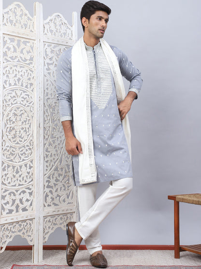 Sequins Embroidered Kurta Pyjama With Dupatta Set.