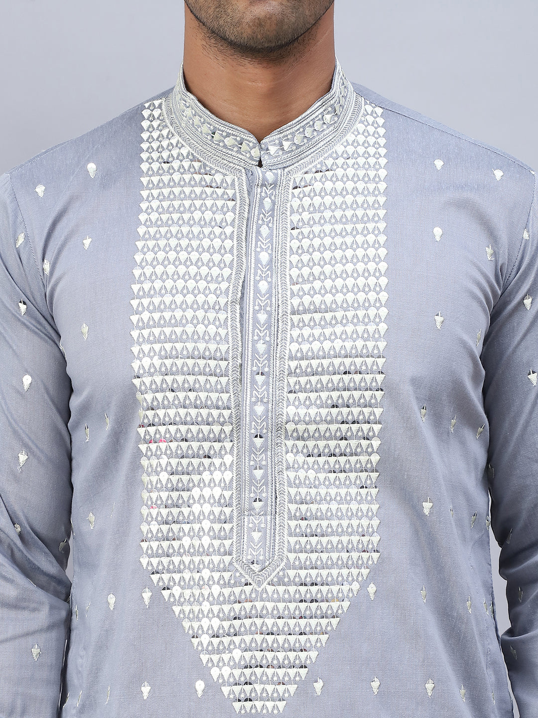 Sequins Embroidered Kurta Pyjama With Dupatta Set.