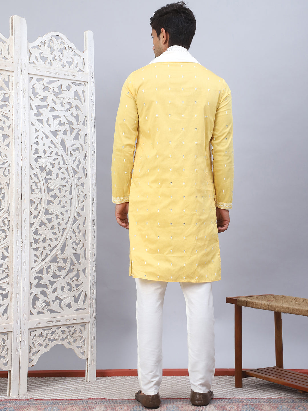 Sequins Embroidered Kurta Pyjama With Dupatta Set.
