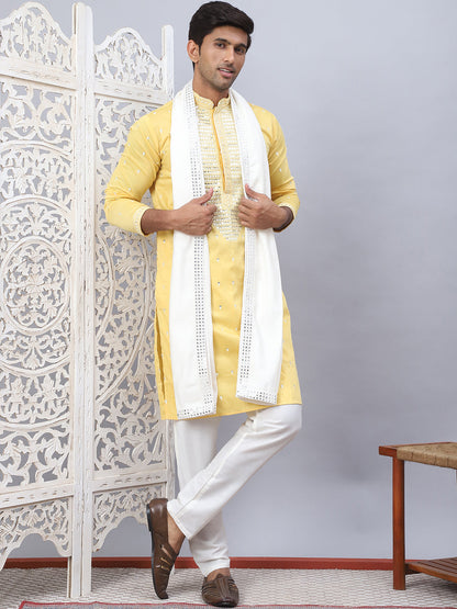 Sequins Embroidered Kurta Pyjama With Dupatta Set.