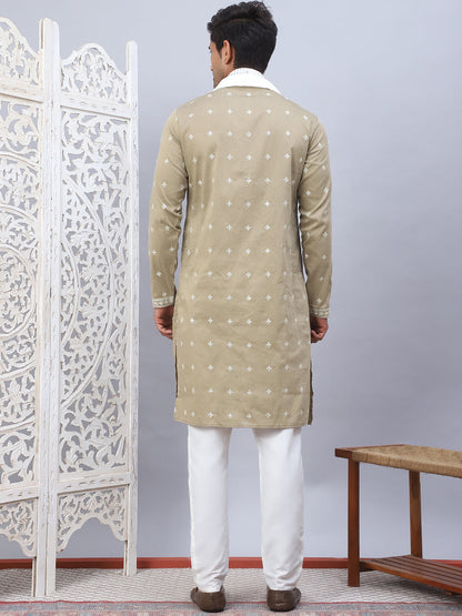Men'S Sequins Embroidered Kurta Pyjama With Dupatta.