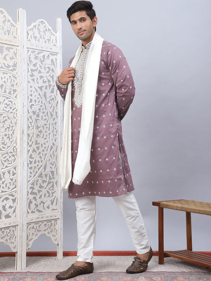 Men'S Sequins Embroidered Kurta Pyjama With Dupatta.