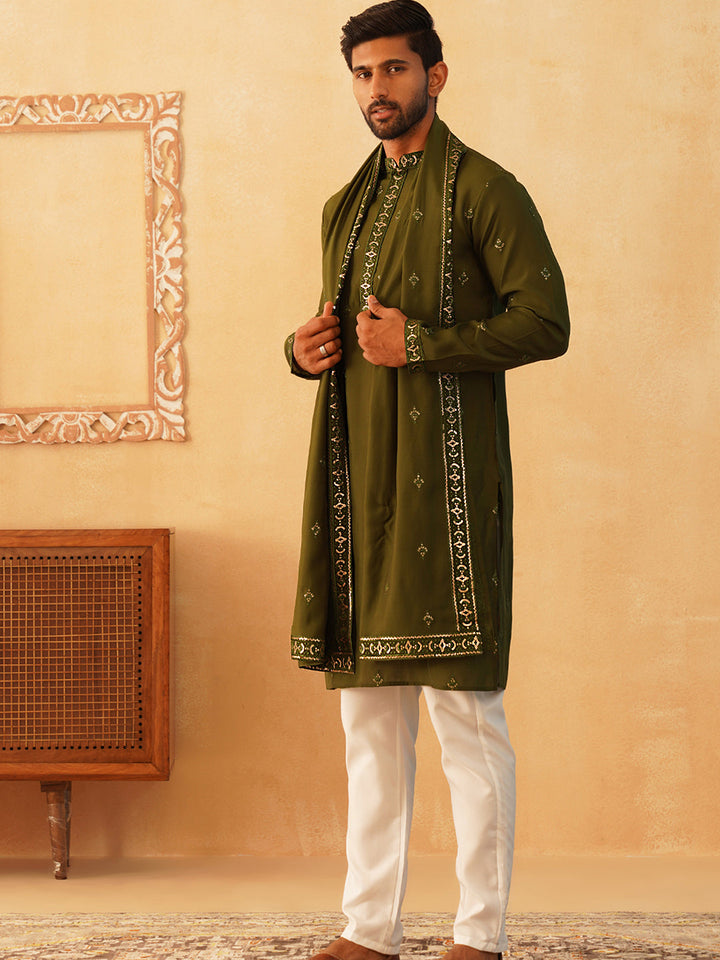 Embroidered &amp; Sequin Kurta Pyjama With Dupatta