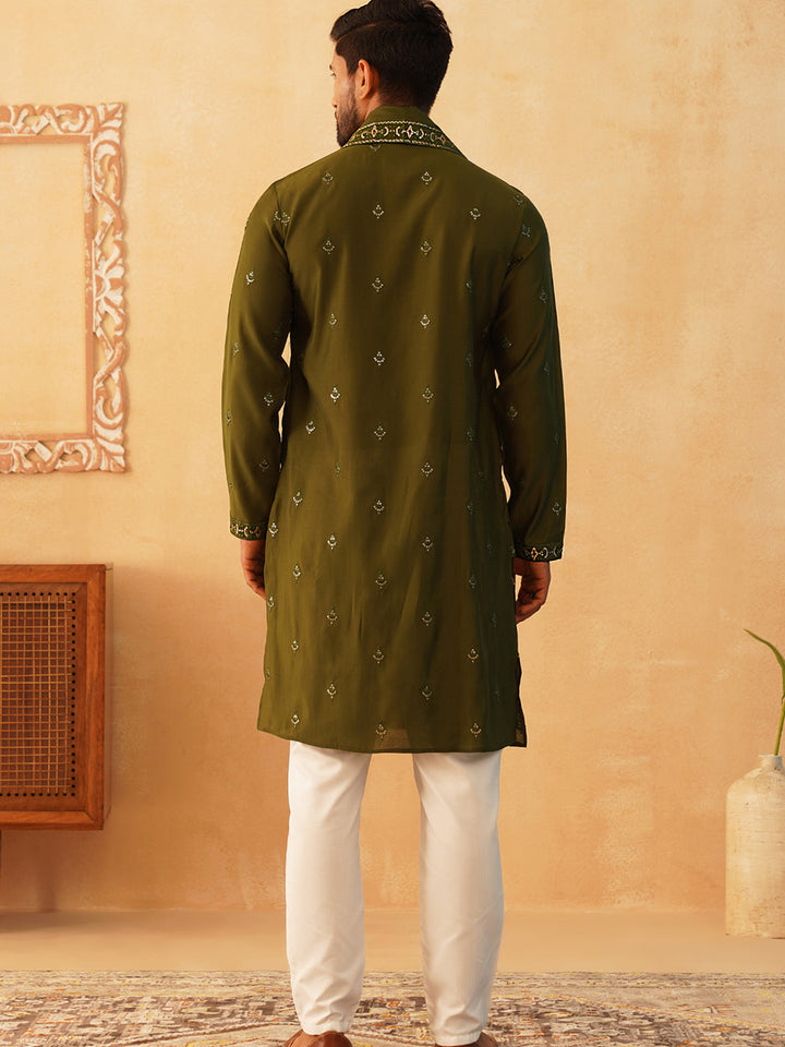 Embroidered &amp; Sequin Kurta Pyjama With Dupatta