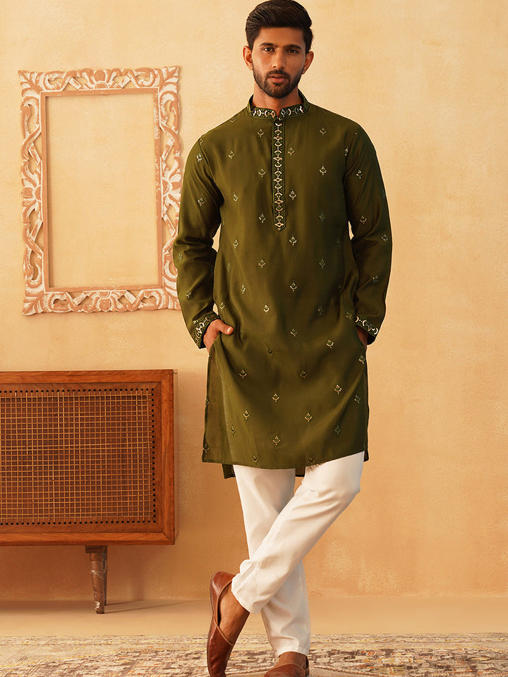 Embroidered &amp; Sequin Kurta Pyjama With Dupatta
