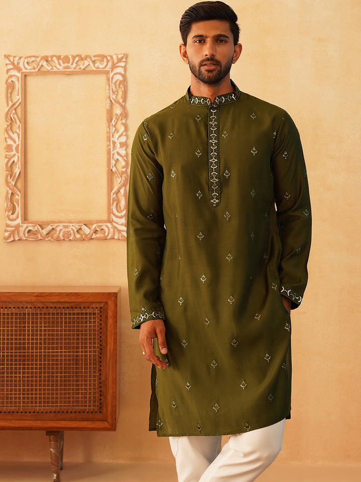 Embroidered &amp; Sequin Kurta Pyjama With Dupatta