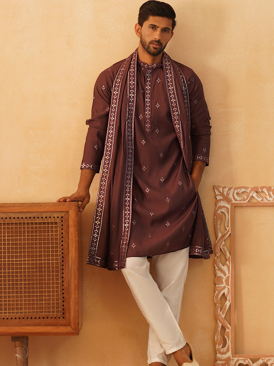 Embroidered &amp; Sequin Kurta Pyjama With Dupatta