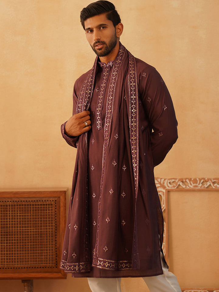 Embroidered &amp; Sequin Kurta Pyjama With Dupatta
