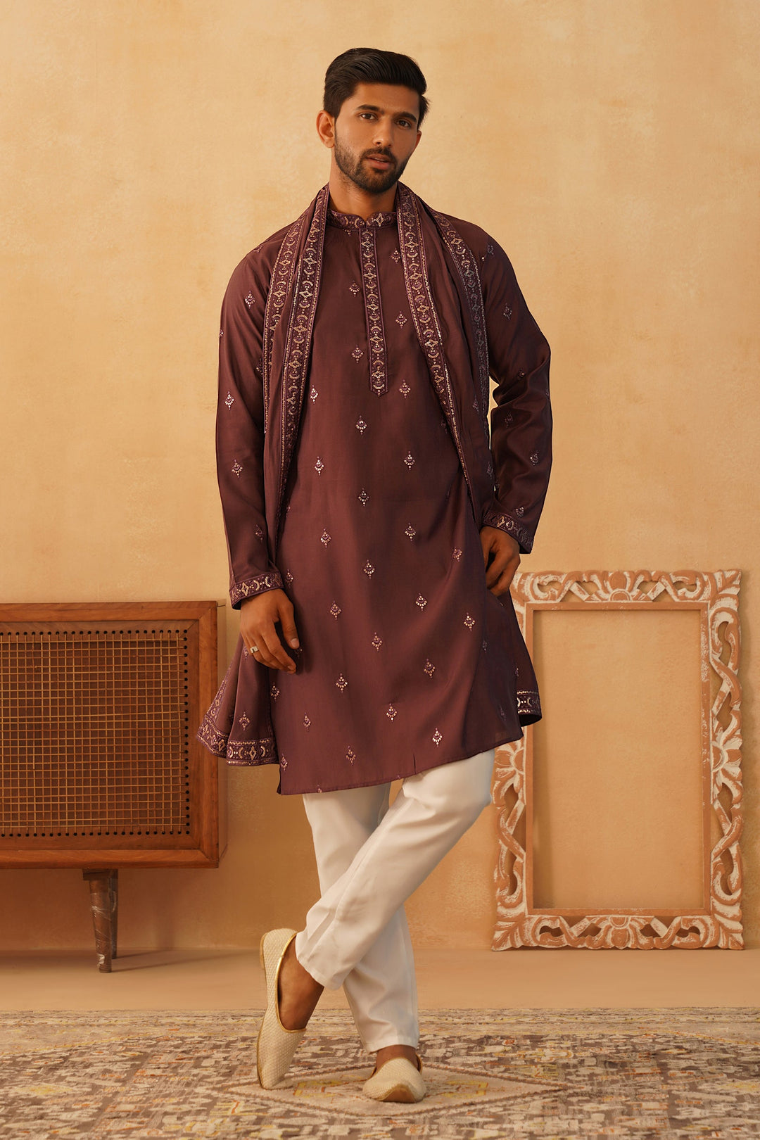Embroidered &amp; Sequin Kurta Pyjama With Dupatta