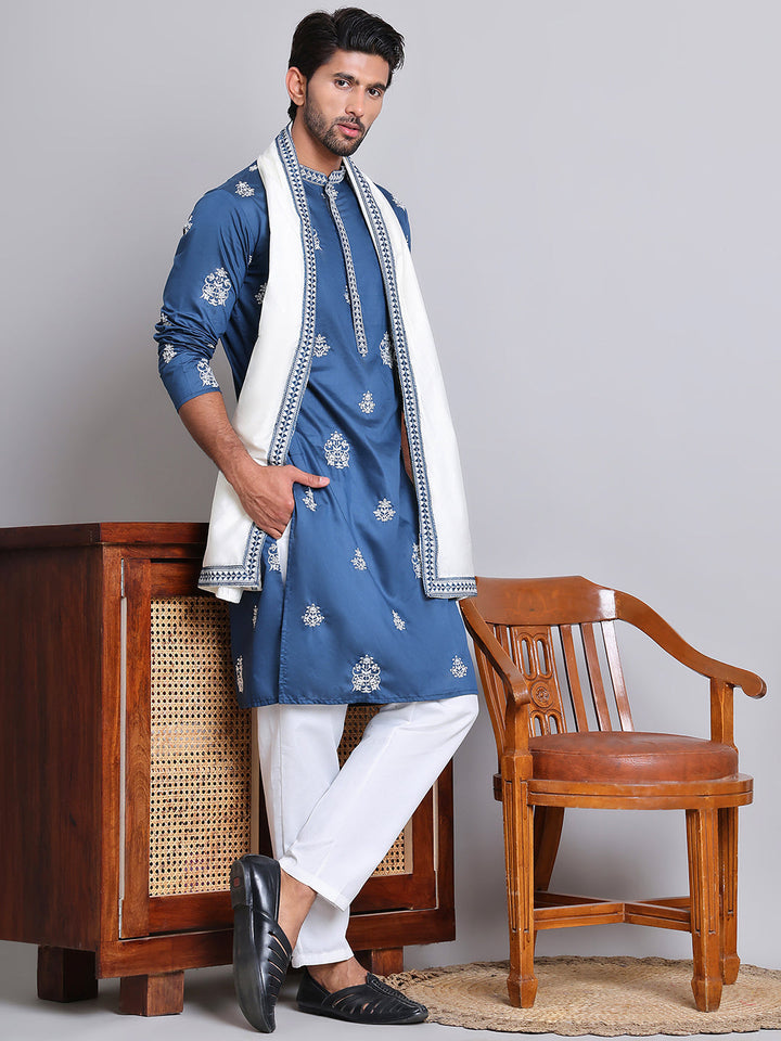 Embroidered &amp; Sequin Kurta Pyjama With Dupatta