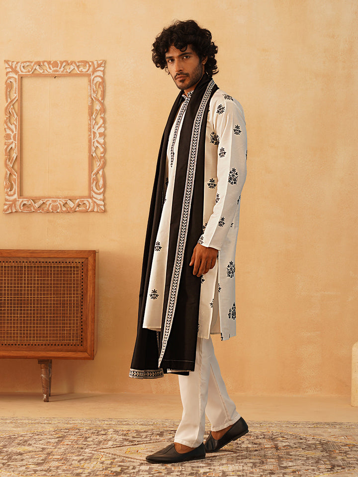 Embroidered &amp; Sequin Kurta Pyjama With Dupatta
