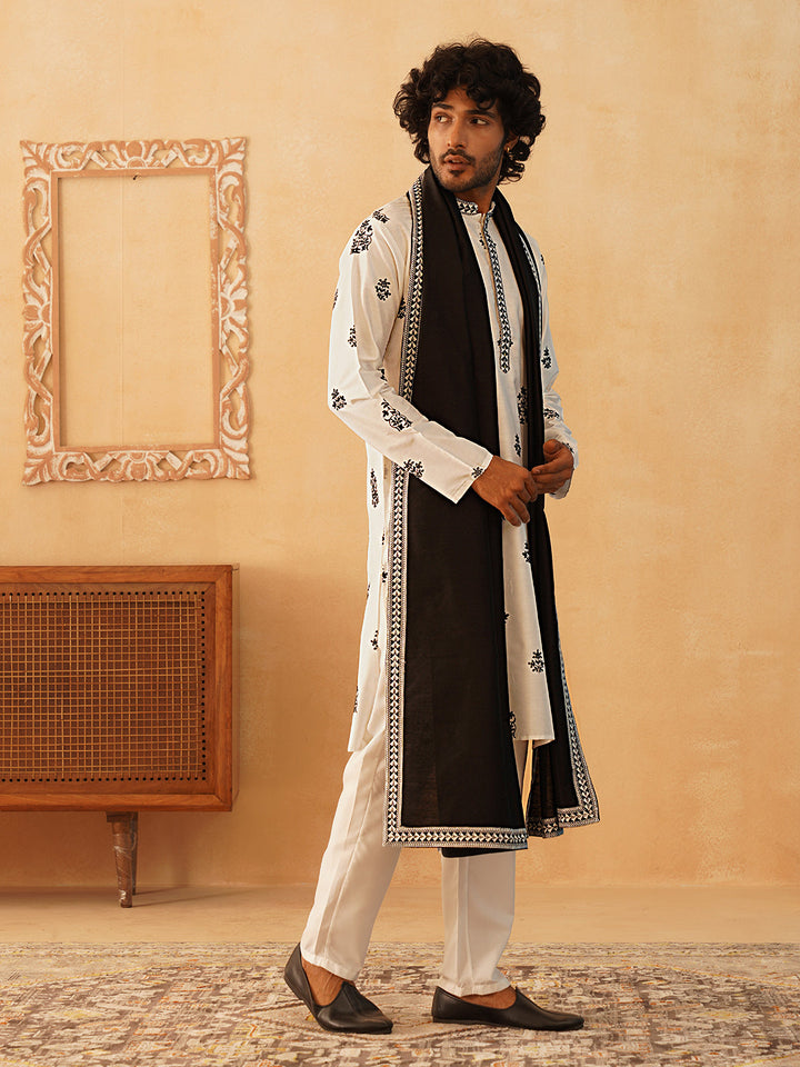 Embroidered &amp; Sequin Kurta Pyjama With Dupatta