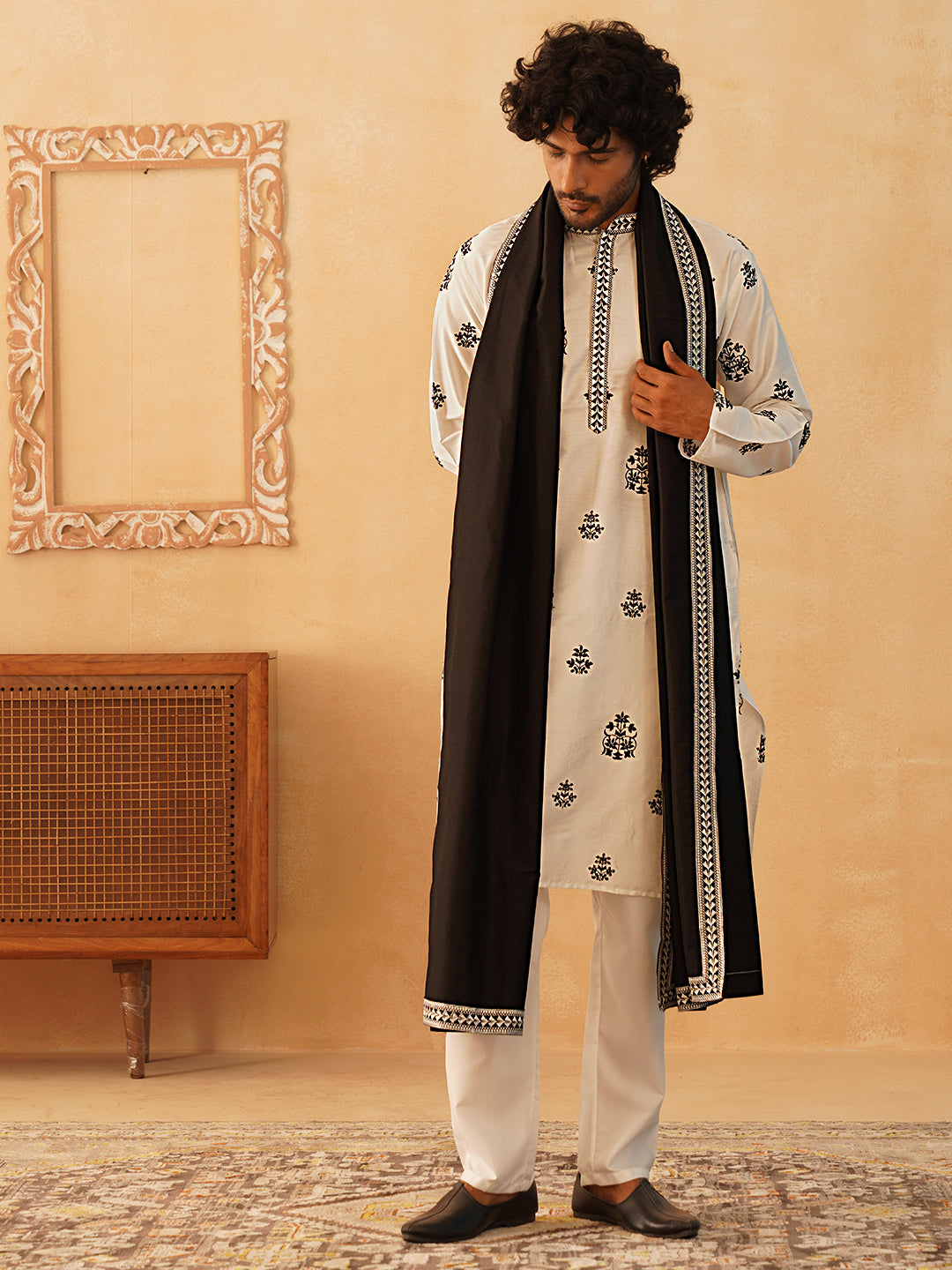Embroidered &amp; Sequin Kurta Pyjama With Dupatta