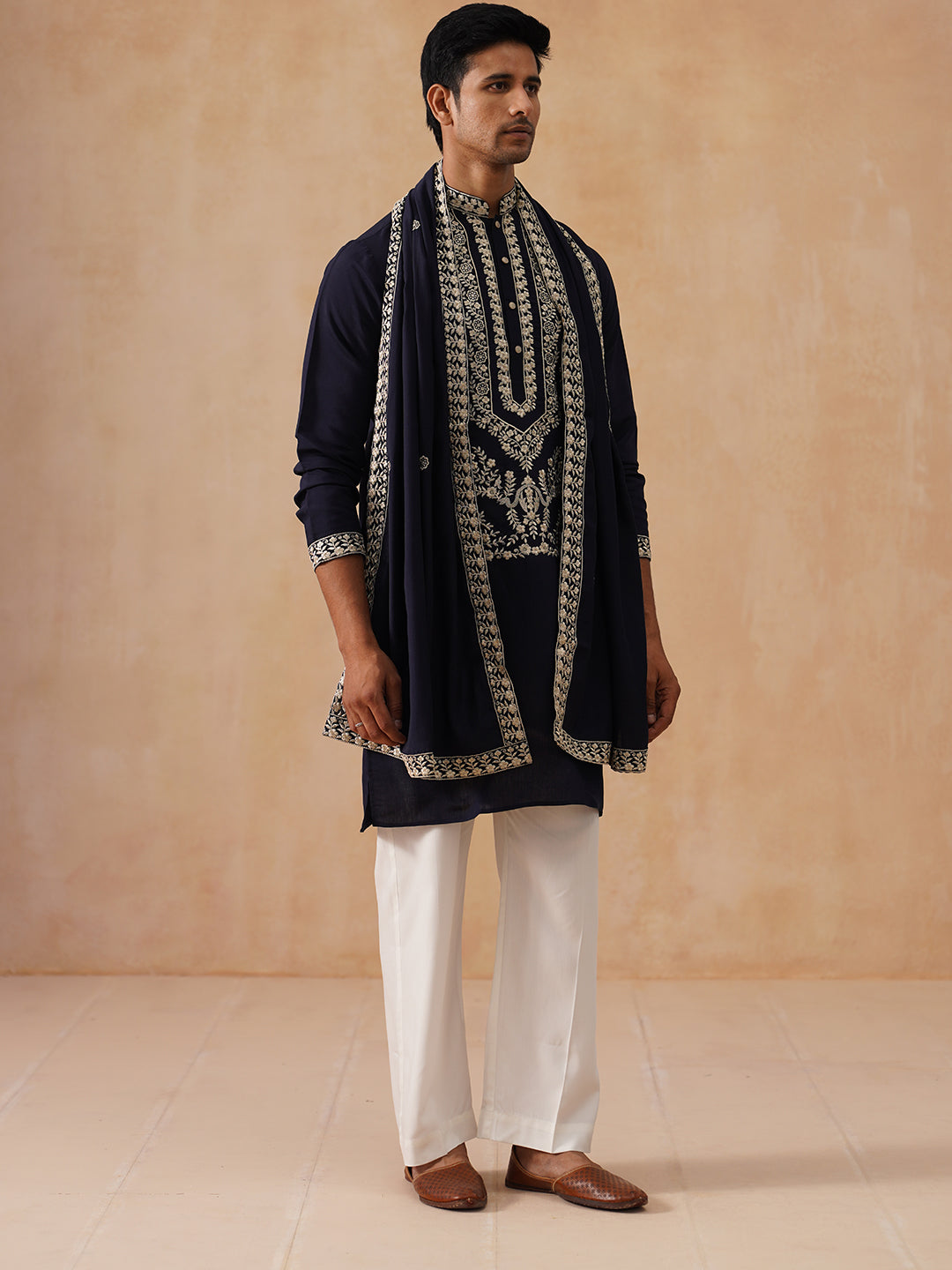 Silk Blend Embroidered Kurta Pyjama Set
